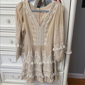 Roller Rabbit Naema Embroidered Tiered Long Sleeve Dress mini dress